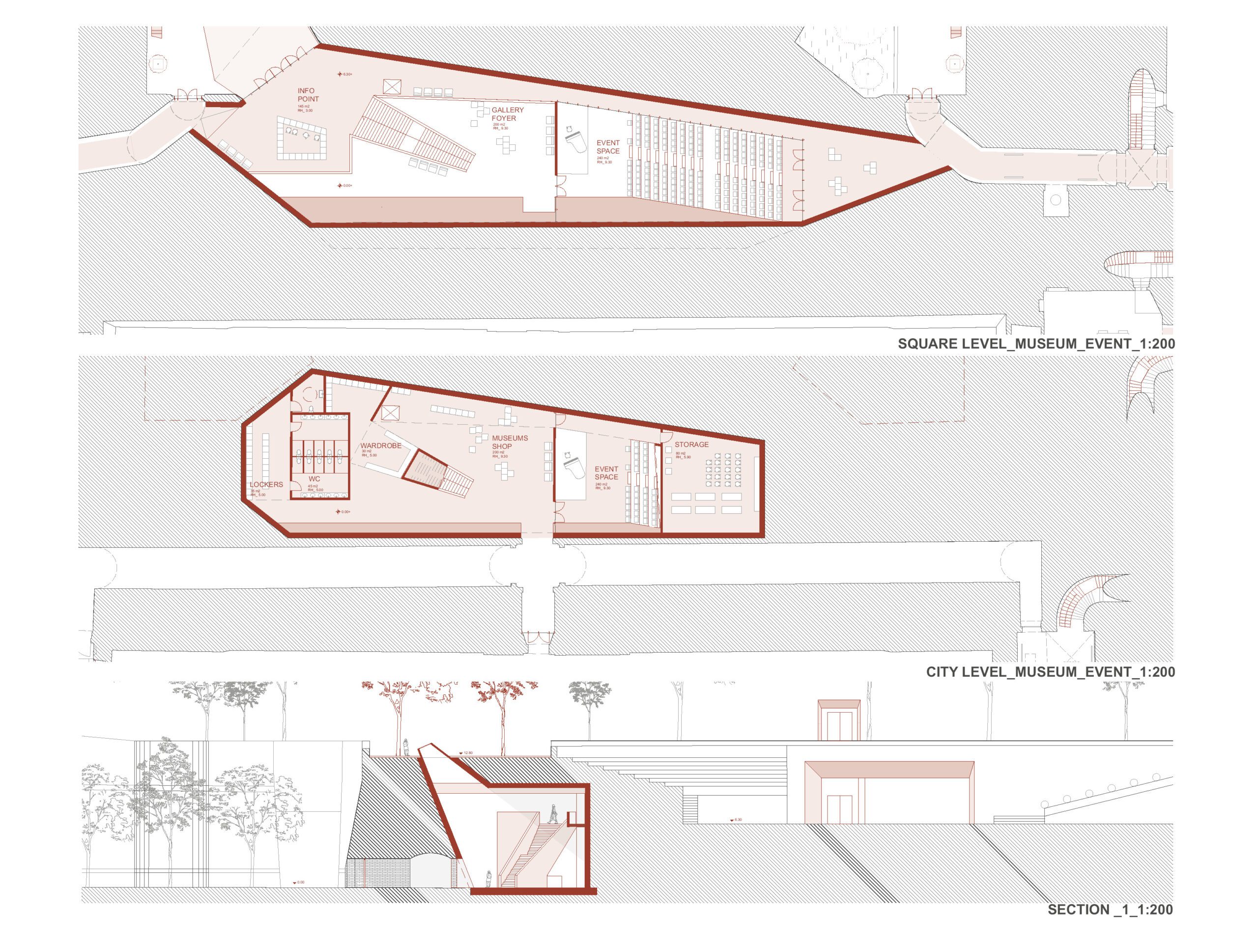 Schnitt und Grundrisse der Bastionen