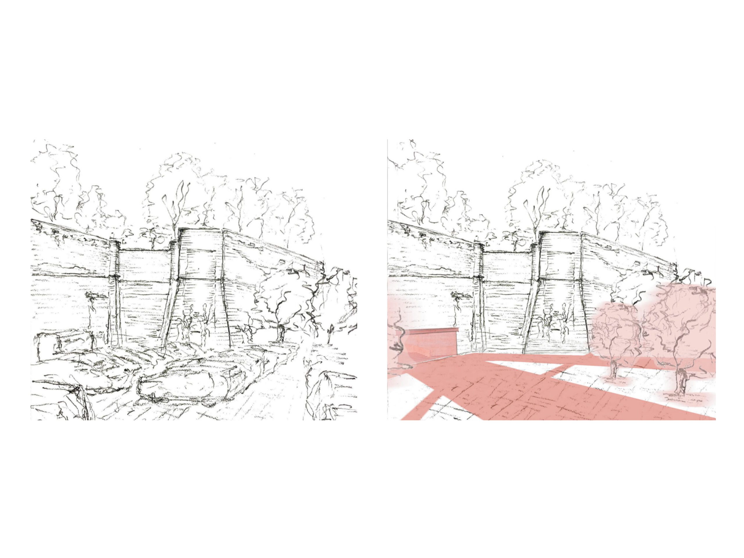 Seite der Fortezza voher und mit neuem Eingang