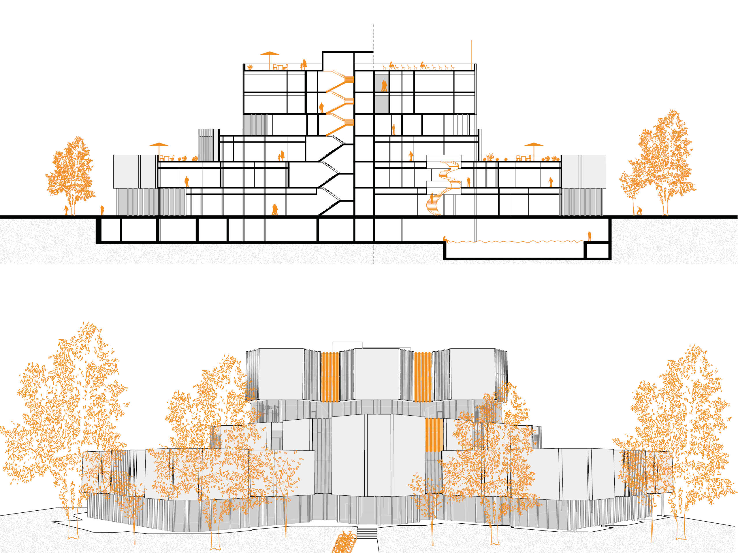 SCHNITT A-A UND ANSICHT OSTEN